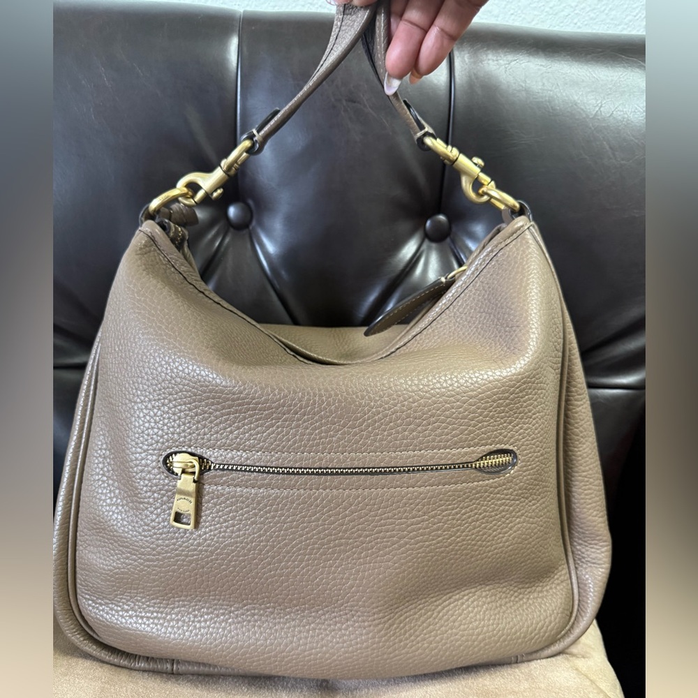 COACH Cary Medium Soft Pebble Leather Shoulder Bag - Taupe/Beige